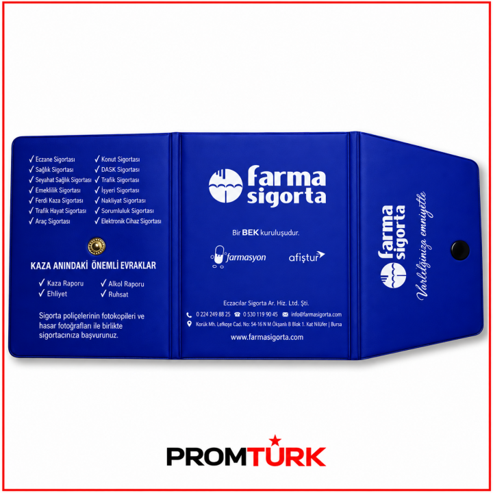 Saks Mavi Çıtçıtlı Logo Baskılı Promosyon Ruhsat Kabı